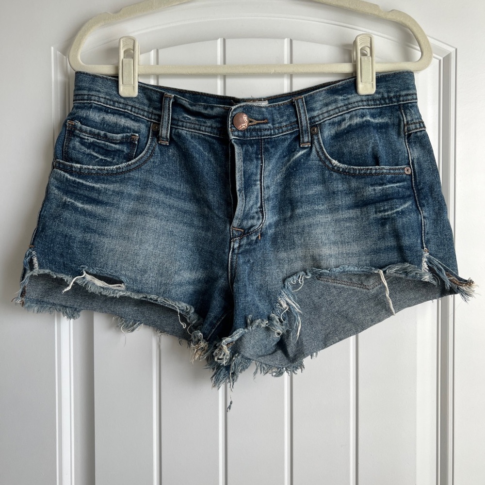 Free People Blue Distressed Jean Shorts